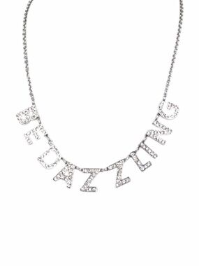 Kate Spade – Be Dazzling Crystal Necklace – Silver Tone Statement Script – OS
